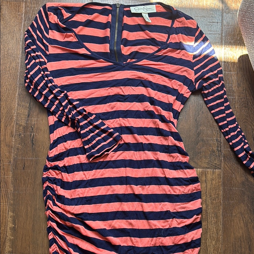 Jessica Simpson Maternity Pink and Blue Ruched Long Sleeve Tunic